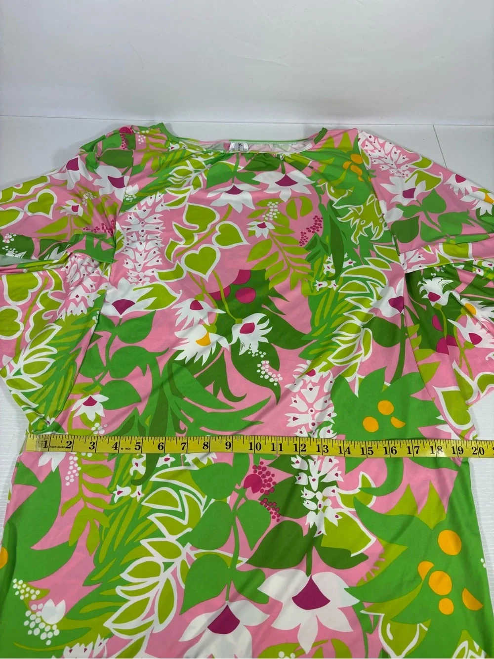 Trina Turk Tropical Floral Swim Cover Up Dress Pink Green Split Sleeve XL